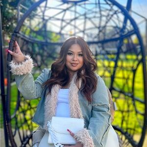 Fashion Nova Blue and Cream Teddy Jacket Cozy Chic Style